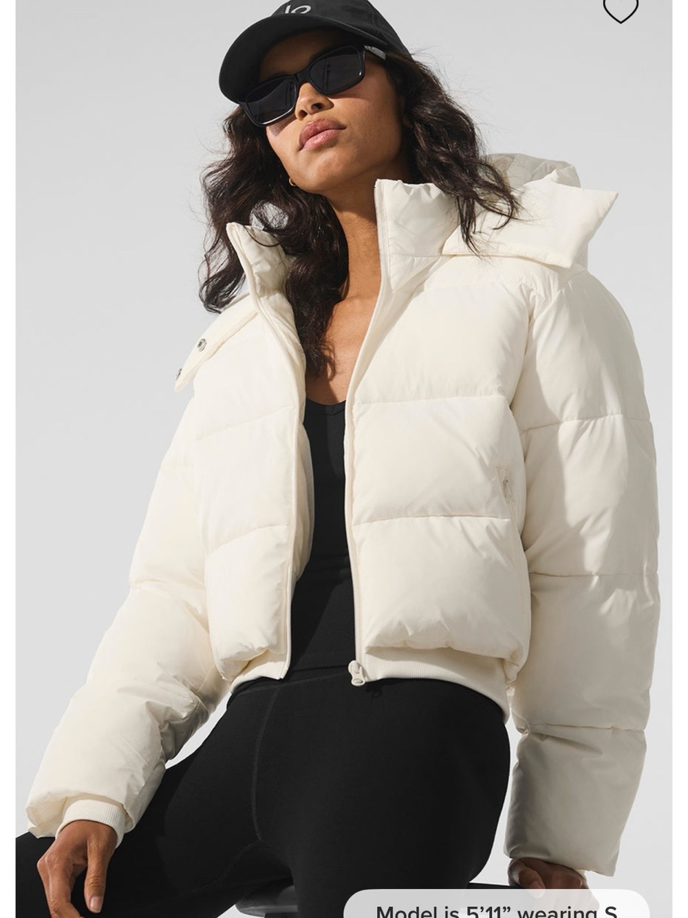 ALO Yoga Cropped Cream Puffer Jacket with Hood